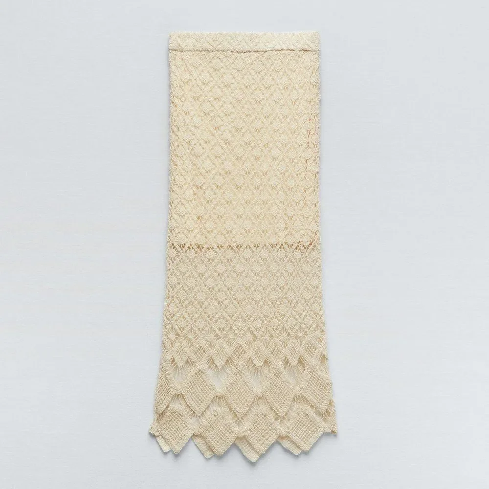 ZARA CROCHET STRAIGHT SKIRT ECRU - Picture 3 of 9